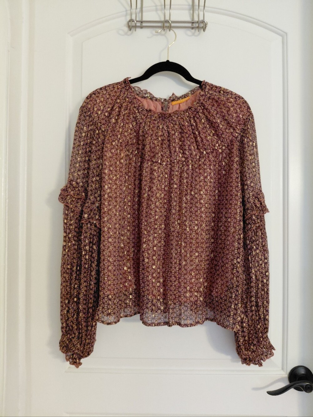 OLIPHANT Ruffle Neck Long Sleeve Metallic Blouse Size XL ?